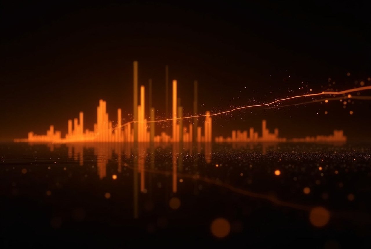 Abstract cluster of amber icons representing network flow monitoring data